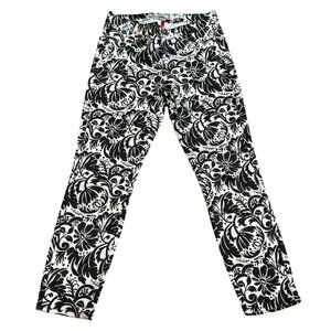 Paisley Floral Print Legging Pants Sz 27 Cookie Johnson Black White Womens